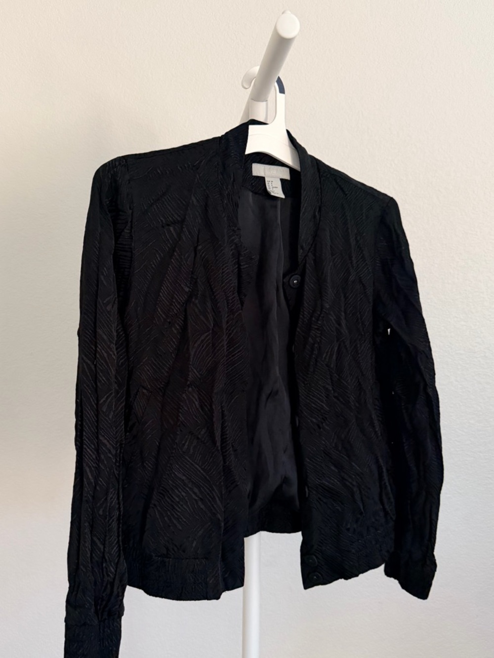 H&M Black Textured Open-Front Blazer Jacket - Women